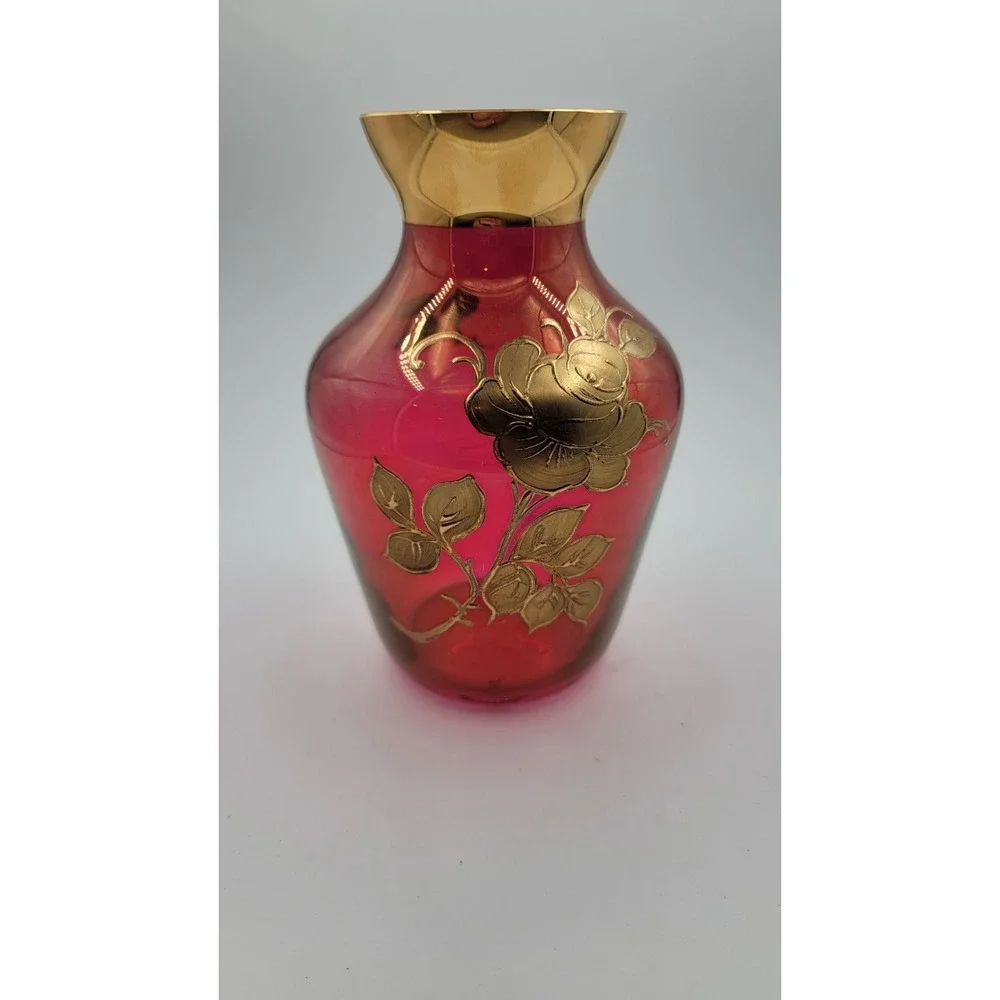 Vintage Famosa LPW Vase,made in Vienna,Austrian Bohemian Cranberry Glass, 6 1/2